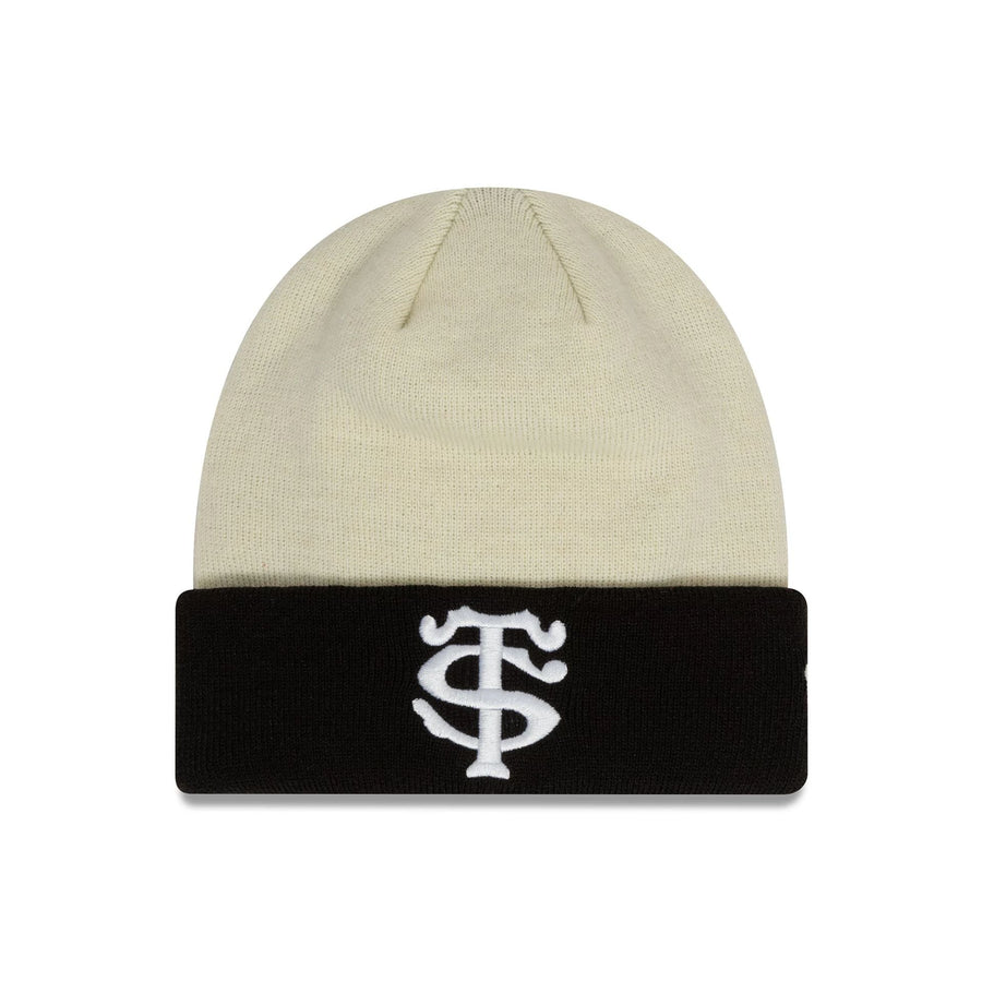 This is a Stade Toulousain Contrast Cream Cuff Knit Beanie Hat 1