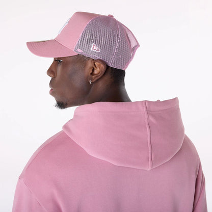 The Male model is wearing New York Yankees MLB League Essential Dark Pink Oversized Pullover Hoodie 7