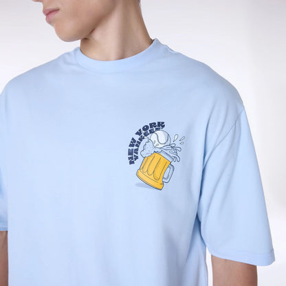The Male model is wearing New York Yankees MLB Food Graphic Pastel Blue Oversized T-Shirt 3