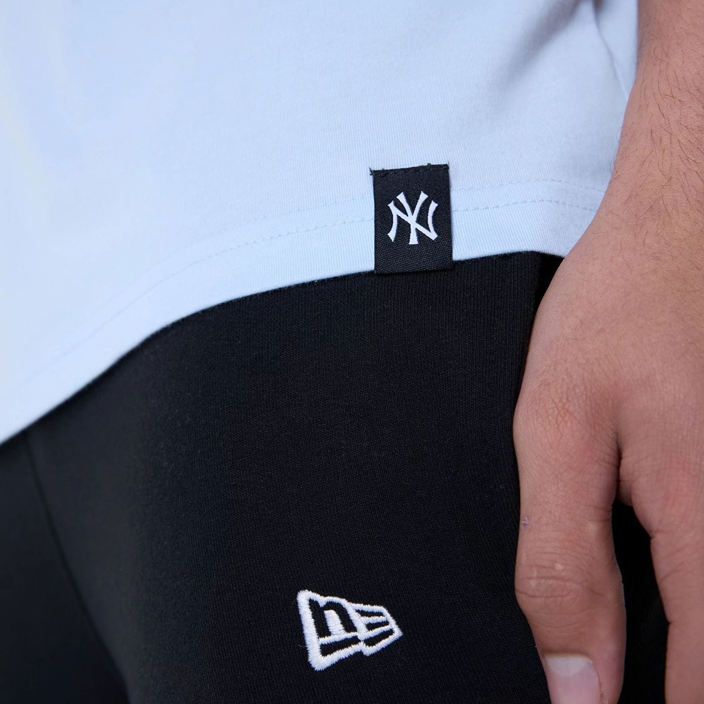 The Male model is wearing New York Yankees MLB Food Graphic Pastel Blue Oversized T-Shirt 7