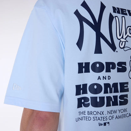 The Male model is wearing New York Yankees MLB Food Graphic Pastel Blue Oversized T-Shirt 6