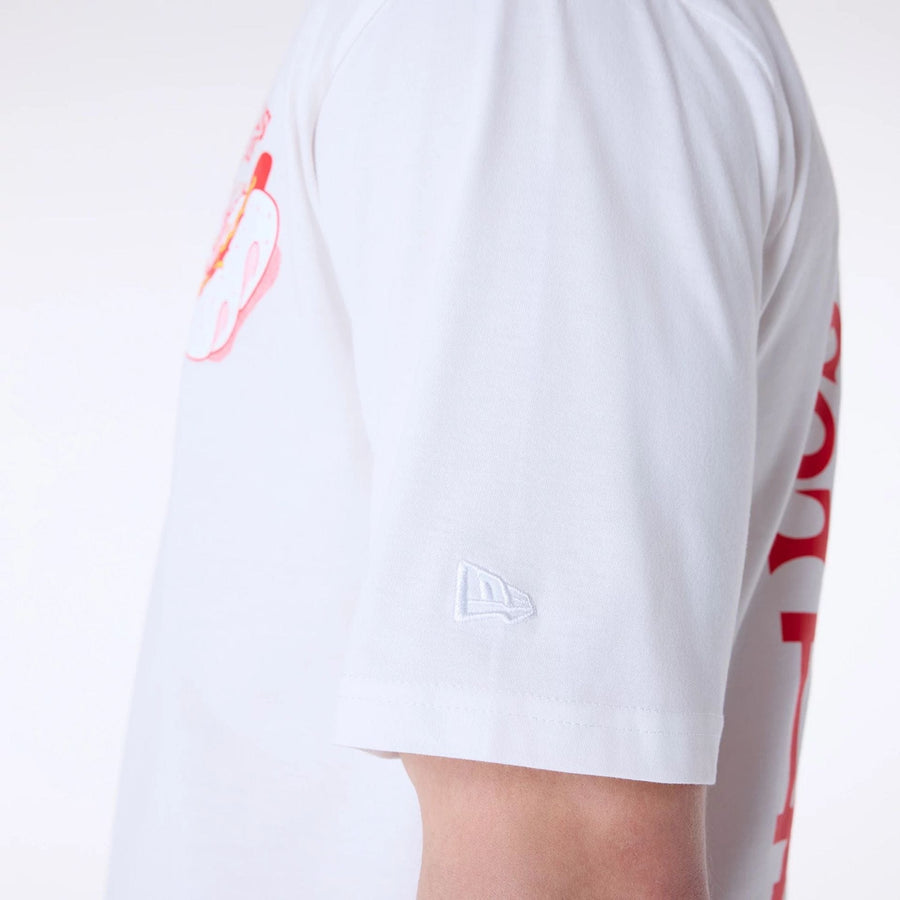 The Male model is wearing LA Dodgers MLB Food Graphic Open White Oversized T-Shirt 6