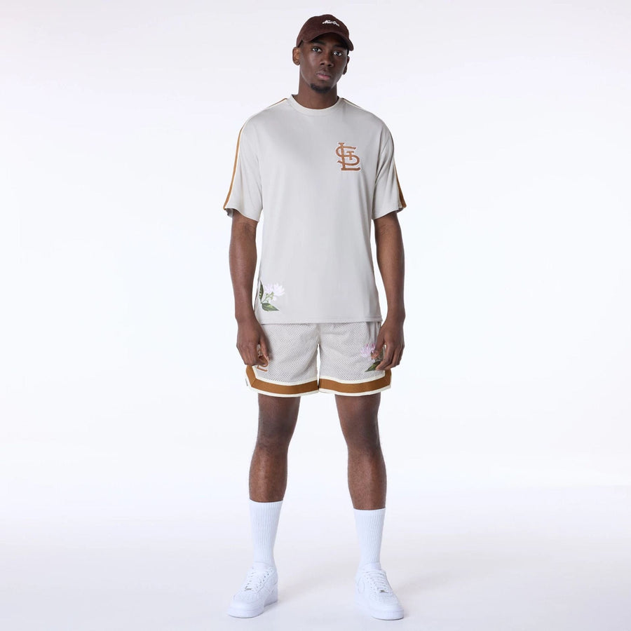 The Male model is wearing St. Louis Cardinals MLB Floral Open White Oversized T-Shirt 4