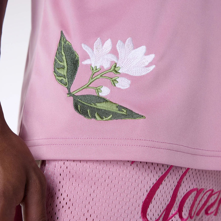 The Male model is wearing New York Yankees MLB Floral Dark Pink Oversized T-Shirt 3