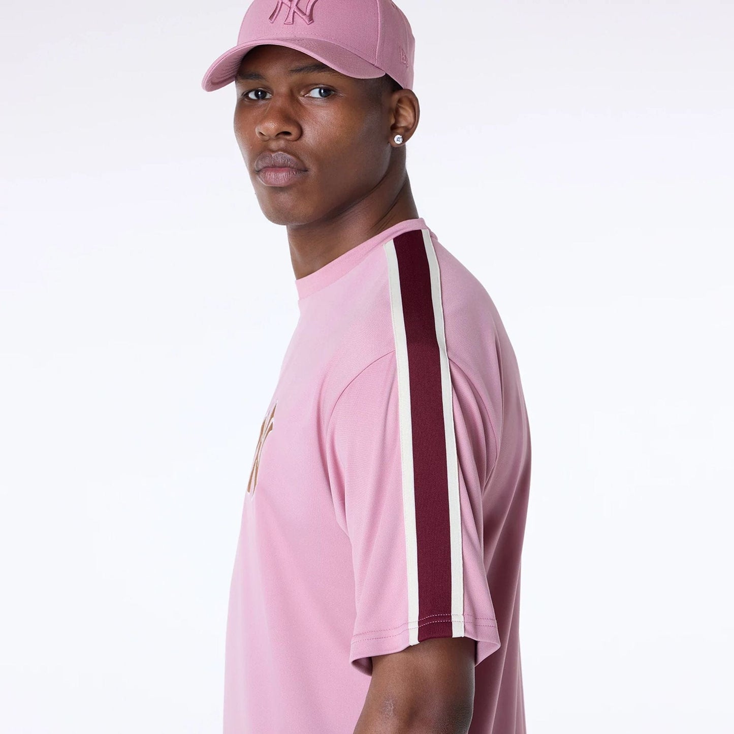 The Male model is wearing New York Yankees MLB Floral Dark Pink Oversized T-Shirt 7