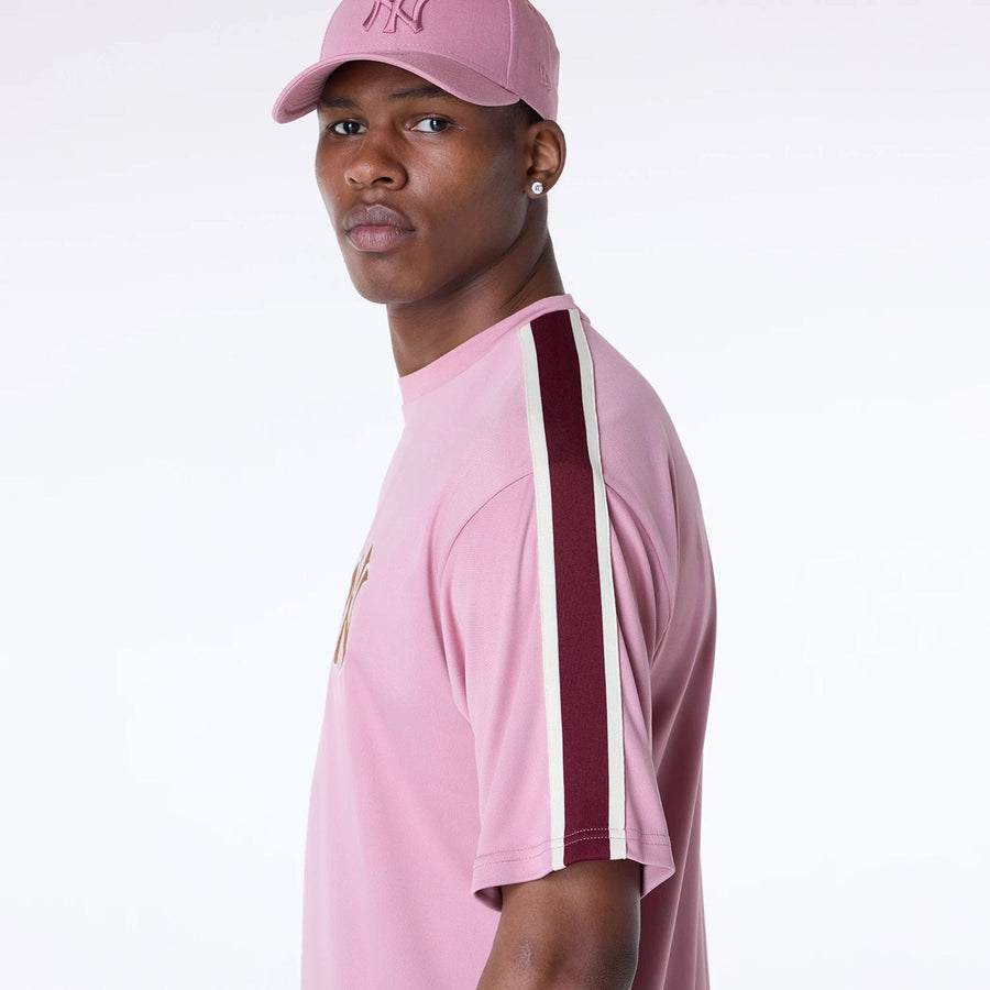 The Male model is wearing New York Yankees MLB Floral Dark Pink Oversized T-Shirt 7