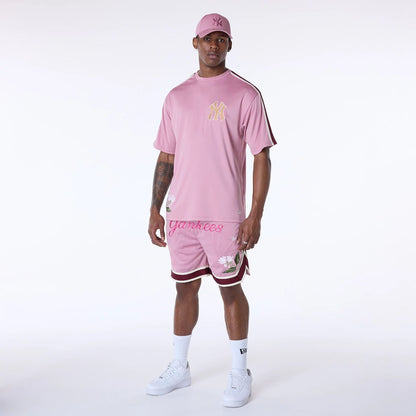 The Male model is wearing New York Yankees MLB Floral Dark Pink Oversized T-Shirt 8