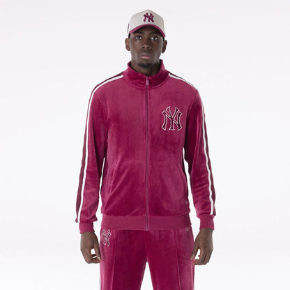 The Male model is wearing New York Yankees MLB Velour Dark Red Track Jacket 1