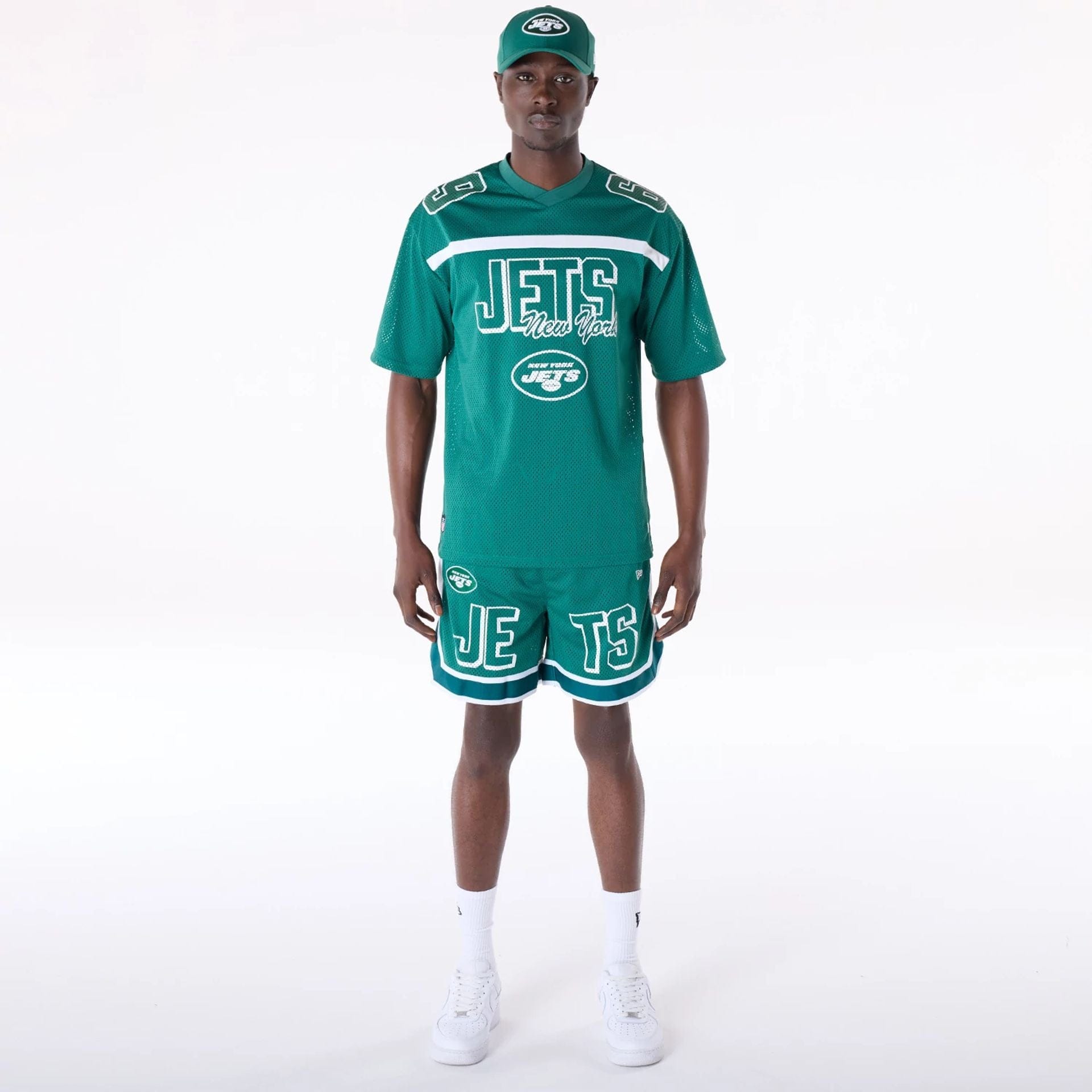 The Male model is wearing New York Jets NFL Mesh Green T-Shirt 5