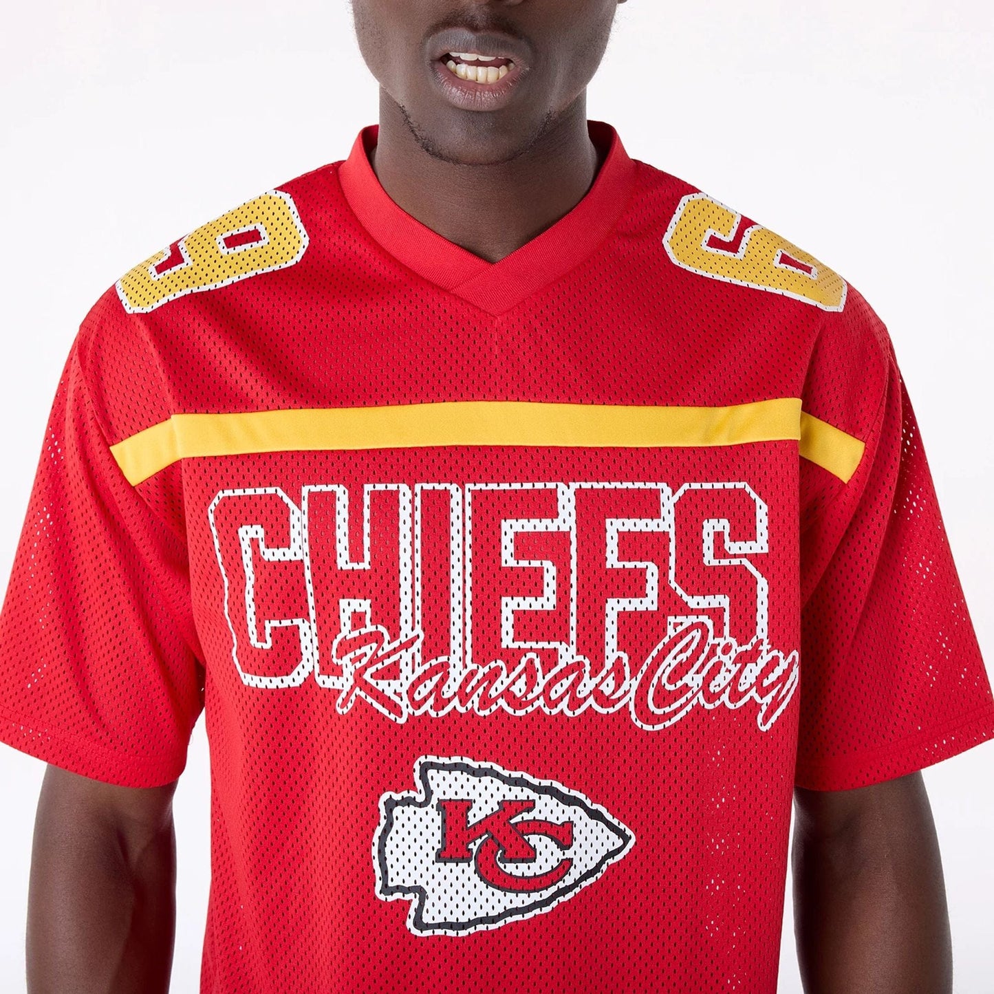 The Male model is wearing Kansas City Chiefs NFL Mesh Red T-Shirt 4