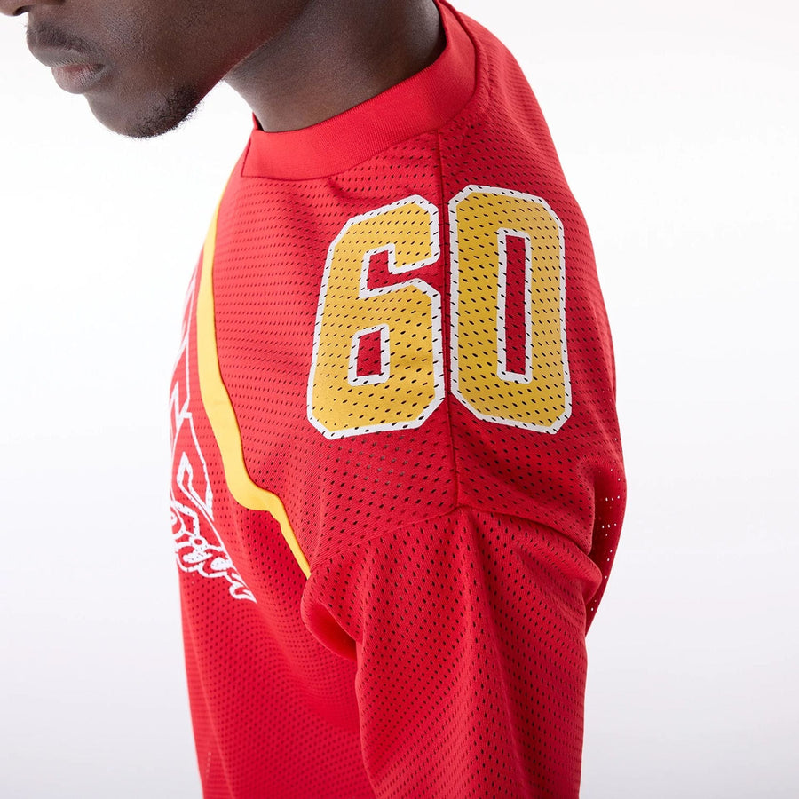 The Male model is wearing Kansas City Chiefs NFL Mesh Red T-Shirt 7