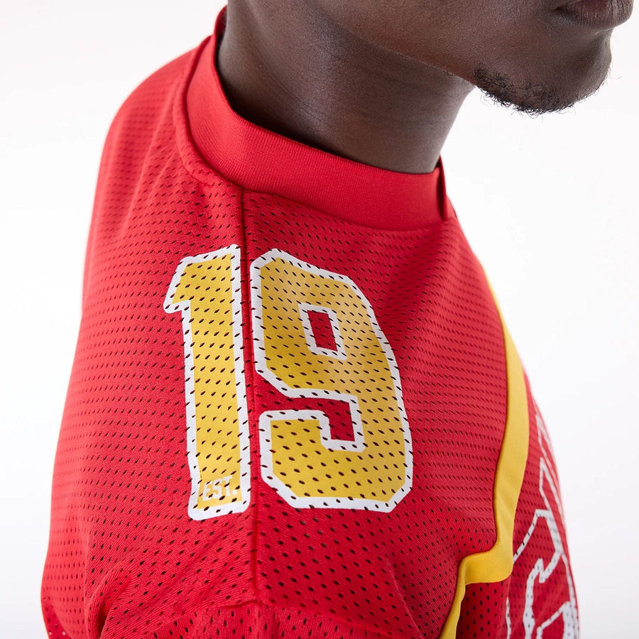 The Male model is wearing Kansas City Chiefs NFL Mesh Red T-Shirt 6