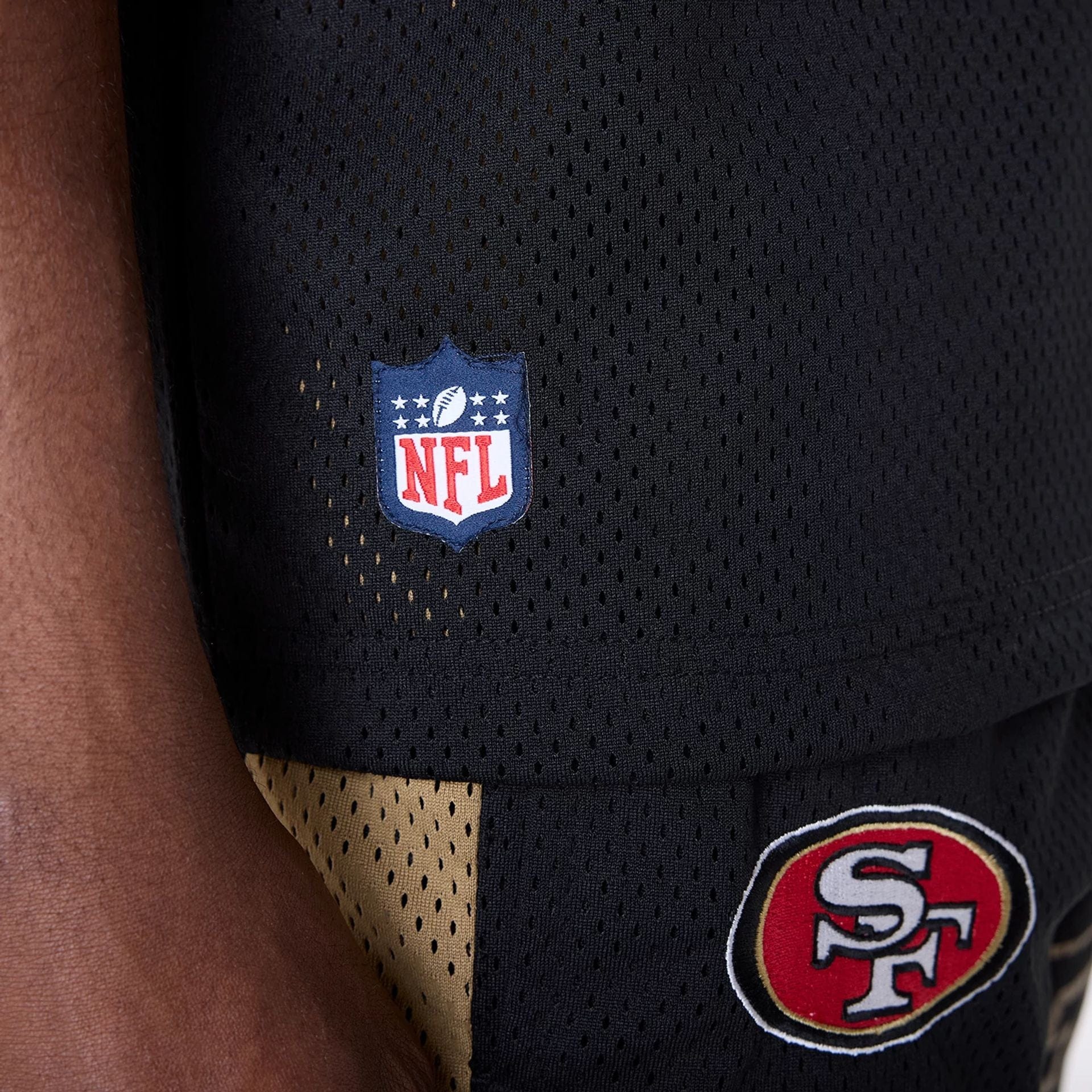 The Male model is wearing San Francisco 49ers NFL Mesh Black T-Shirt 8