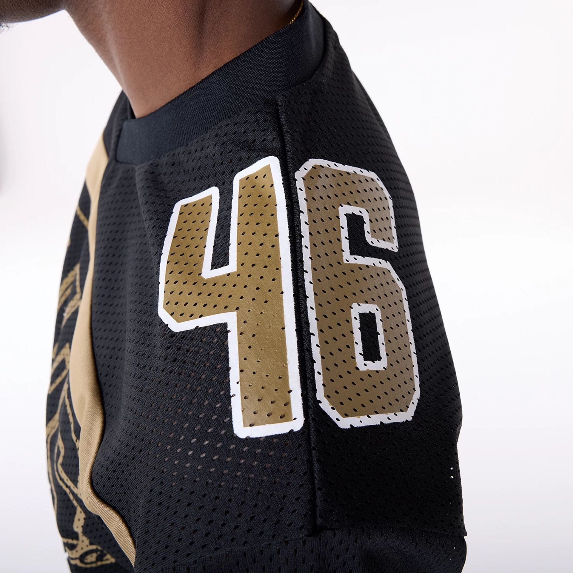 The Male model is wearing San Francisco 49ers NFL Mesh Black T-Shirt 7