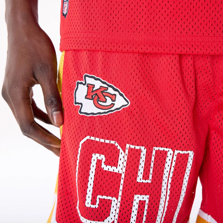 The Male model is wearing Kansas City Chiefs NFL Mesh Red Shorts 8