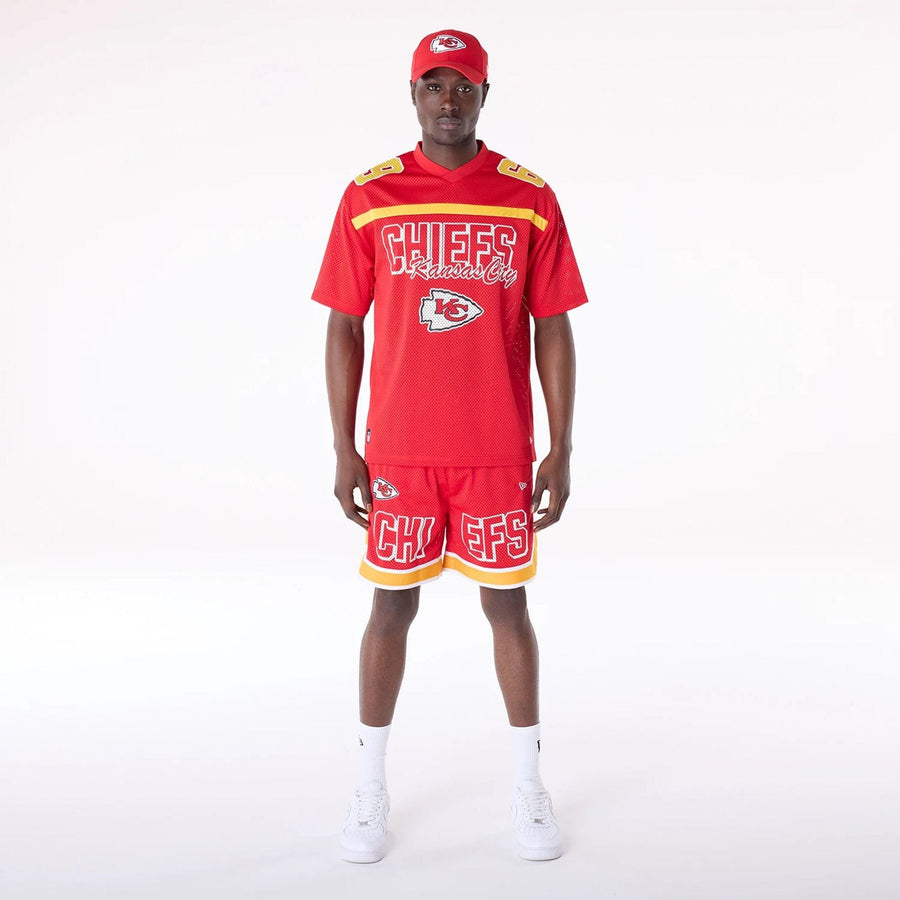 The Male model is wearing Kansas City Chiefs NFL Mesh Red Shorts 4