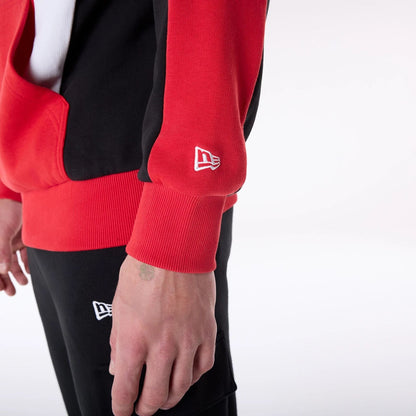 The Male model is wearing Chicago Bulls NBA Graphic Red Oversized Pullover Hoodie 7