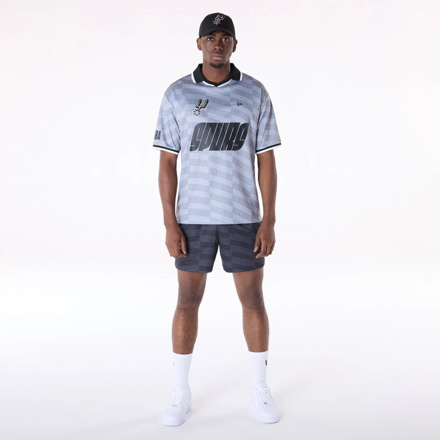 The Male model is wearing San Antonio Spurs NBA Soccer Silver Oversized T-Shirt 3