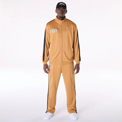 The Male model is wearing LA Lakers NBA Dark Beige Track Jacket 4