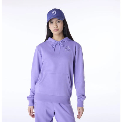 The Female model is wearing New York Yankees Womens MLB League Essential Purple Pullover Hoodie 1