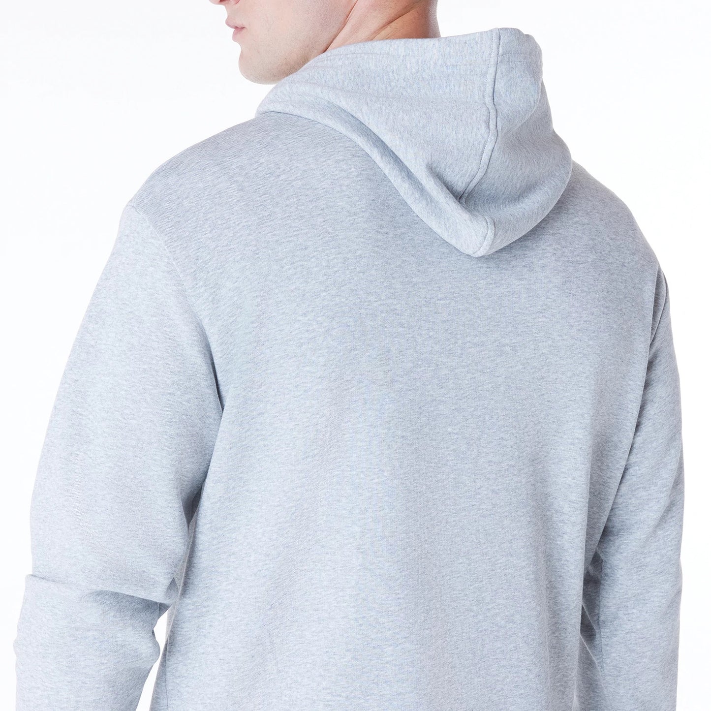 The Male model is wearing Brooklyn Nets NBA League Essential Grey Oversized Pullover Hoodie 5