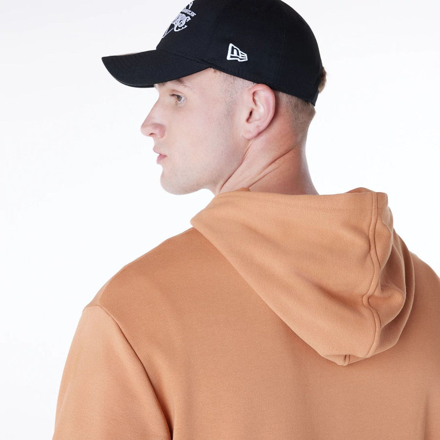 The Male model is wearing LA Lakers NBA League Essential Dark Beige Oversized Pullover Hoodie 5