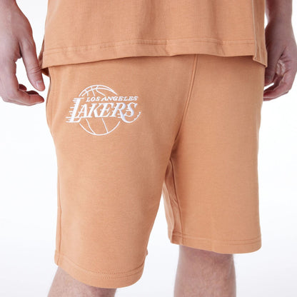 The Male model is wearing LA Lakers NBA League Essential Dark Beige Shorts 7