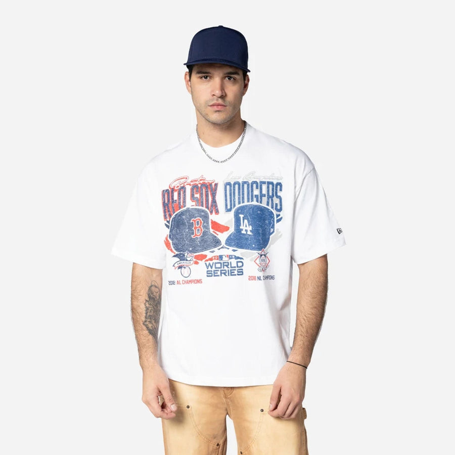 The Male model is wearing MLB Dueling Logos Sport Classic White T-Shirt 1