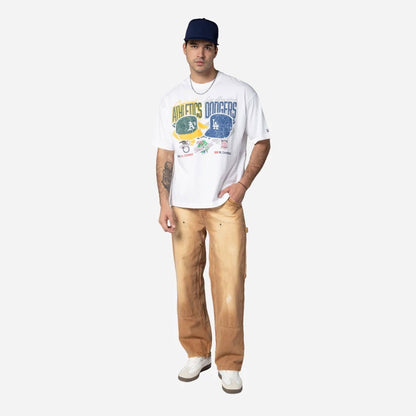 The Male model is wearing MLB Dueling Logos Oakland Athletics VS LA Dodgers Sport Classic White T-Shirt 4