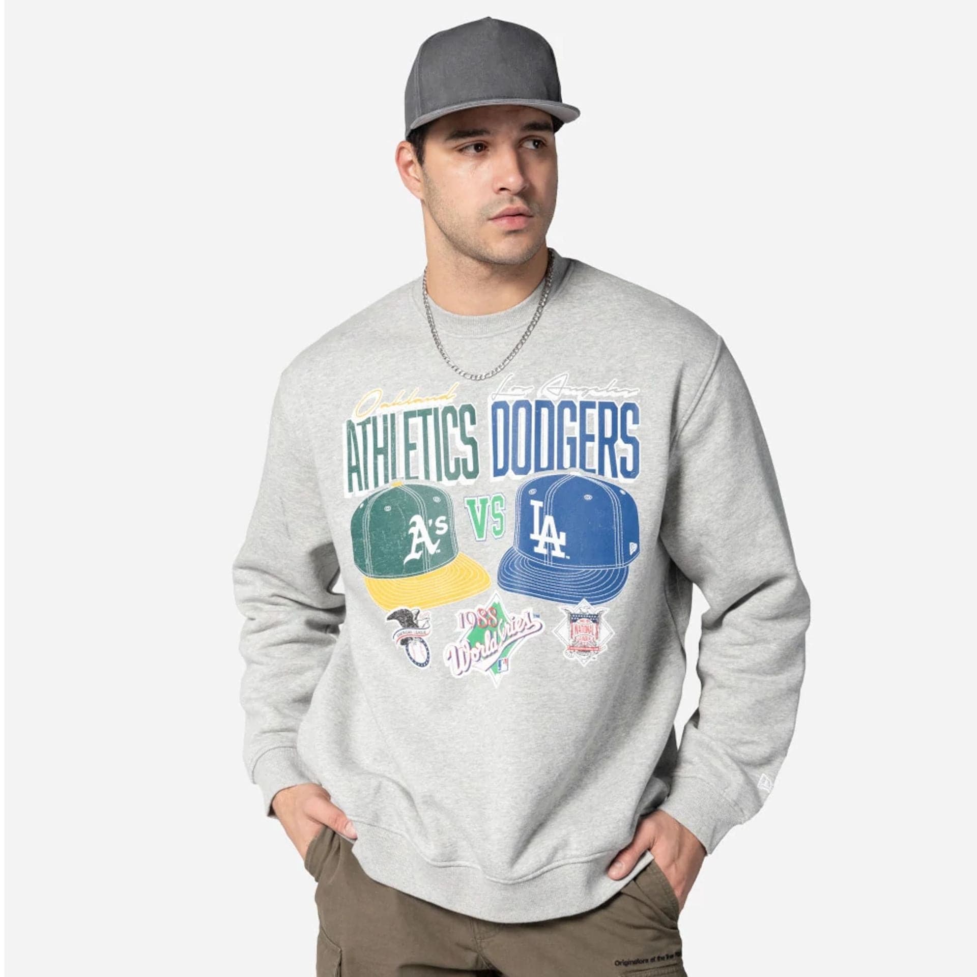 The Male model is wearing MLB Dueling Logos Sport Classic Grey Crewneck Sweater 1
