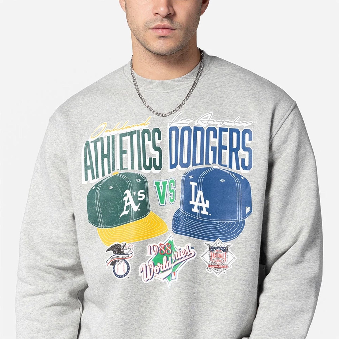 The Male model is wearing MLB Dueling Logos Sport Classic Grey Crewneck Sweater 2
