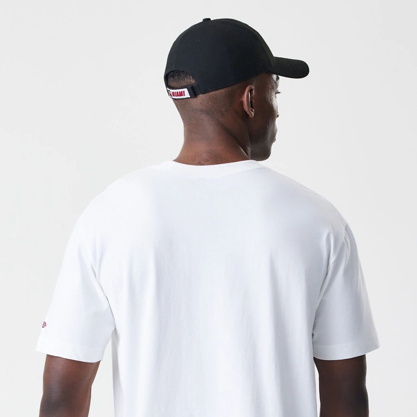 The Male model is wearing Miami Heat Throwback Prep White T-Shirt 5