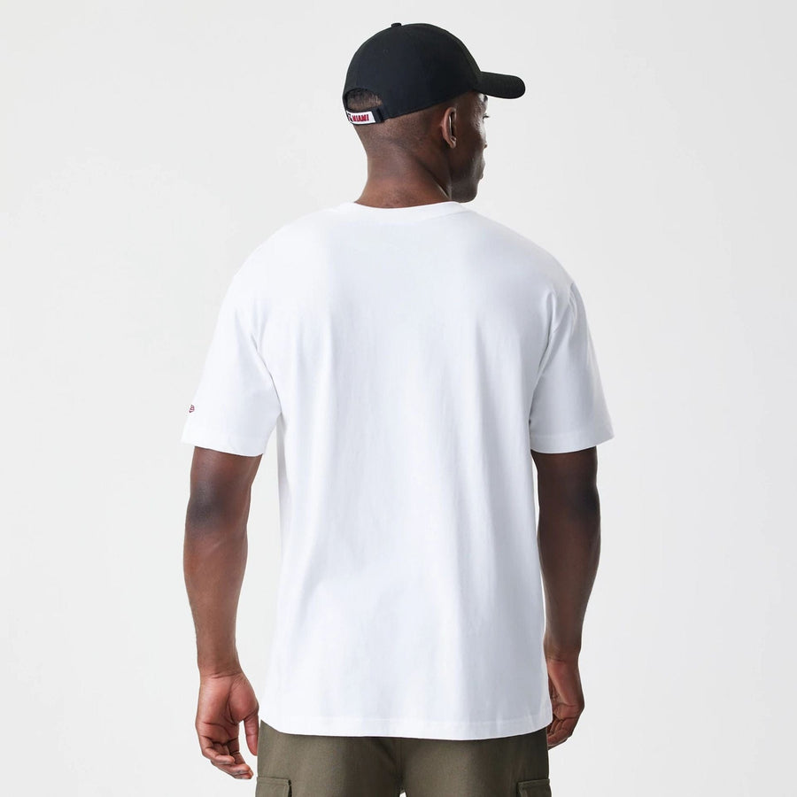 The Male model is wearing Miami Heat Throwback Prep White T-Shirt 2