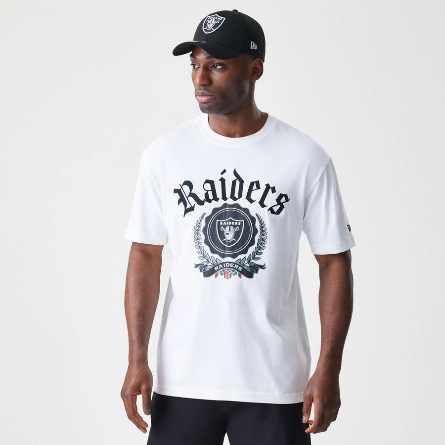 The Male model is wearing Las Vegas Raiders Throwback Prep White T-Shirt 1