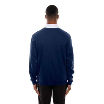 The Male model is wearing New York Yankees Throwback Prep Navy Long Sleeve Rugby Shirt 7