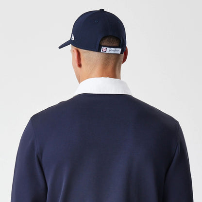 The Male model is wearing New York Yankees Throwback Prep Navy Long Sleeve Rugby Shirt 5