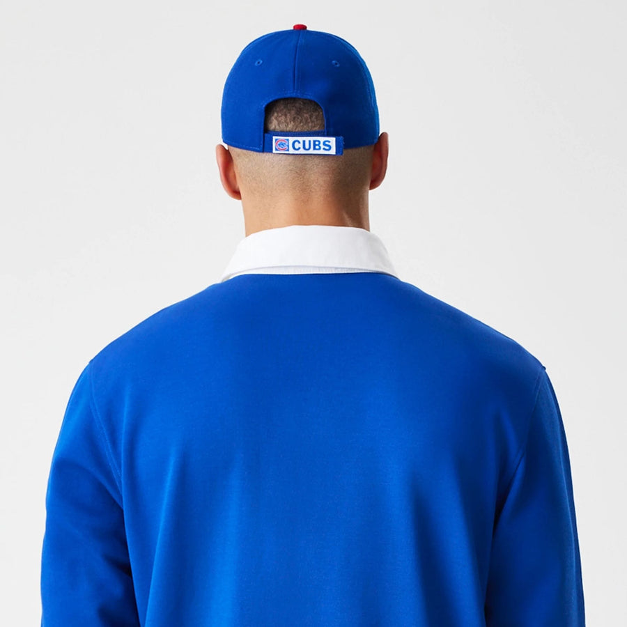 The Male model is wearing Chicago Cubs Throwback Prep Blue Long Sleeve Rugby Shirt 5