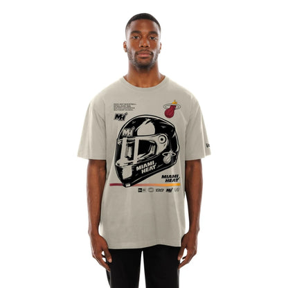 The Male model is wearing Miami Heat Modern Driver Light Beige T-Shirt 6