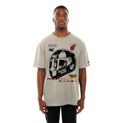 The Male model is wearing Miami Heat Modern Driver Light Beige T-Shirt 6