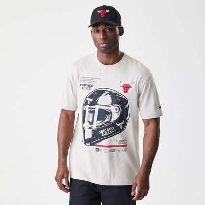 The Male model is wearing Chicago Bulls Modern Driver Light Beige T-Shirt 1