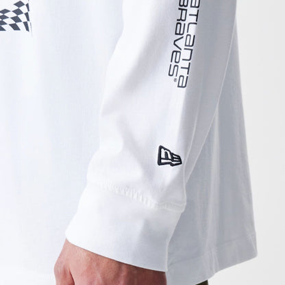 The Male model is wearing Atlanta Braves Modern Driver White Long Sleeve T-Shirt 4