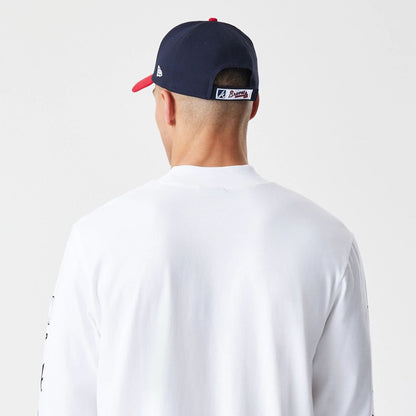 The Male model is wearing Atlanta Braves Modern Driver White Long Sleeve T-Shirt 5