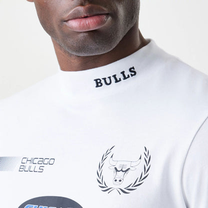 The Male model is wearing Chicago Bulls Modern Driver White Long Sleeve T-Shirt 2