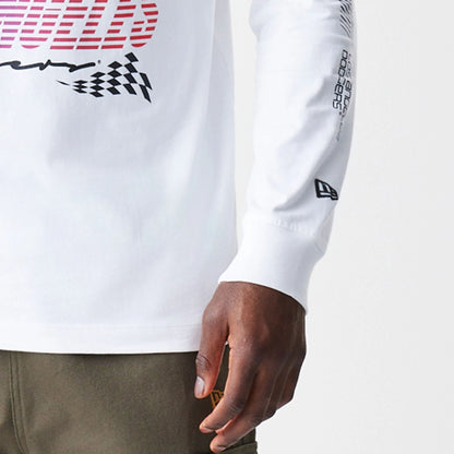 The Male model is wearing LA Dodgers Modern Driver White Long Sleeve T-Shirt 4