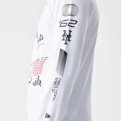 The Male model is wearing New York Mets Modern Driver White Long Sleeve T-Shirt 4