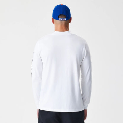 The Male model is wearing New York Mets Modern Driver White Long Sleeve T-Shirt 3