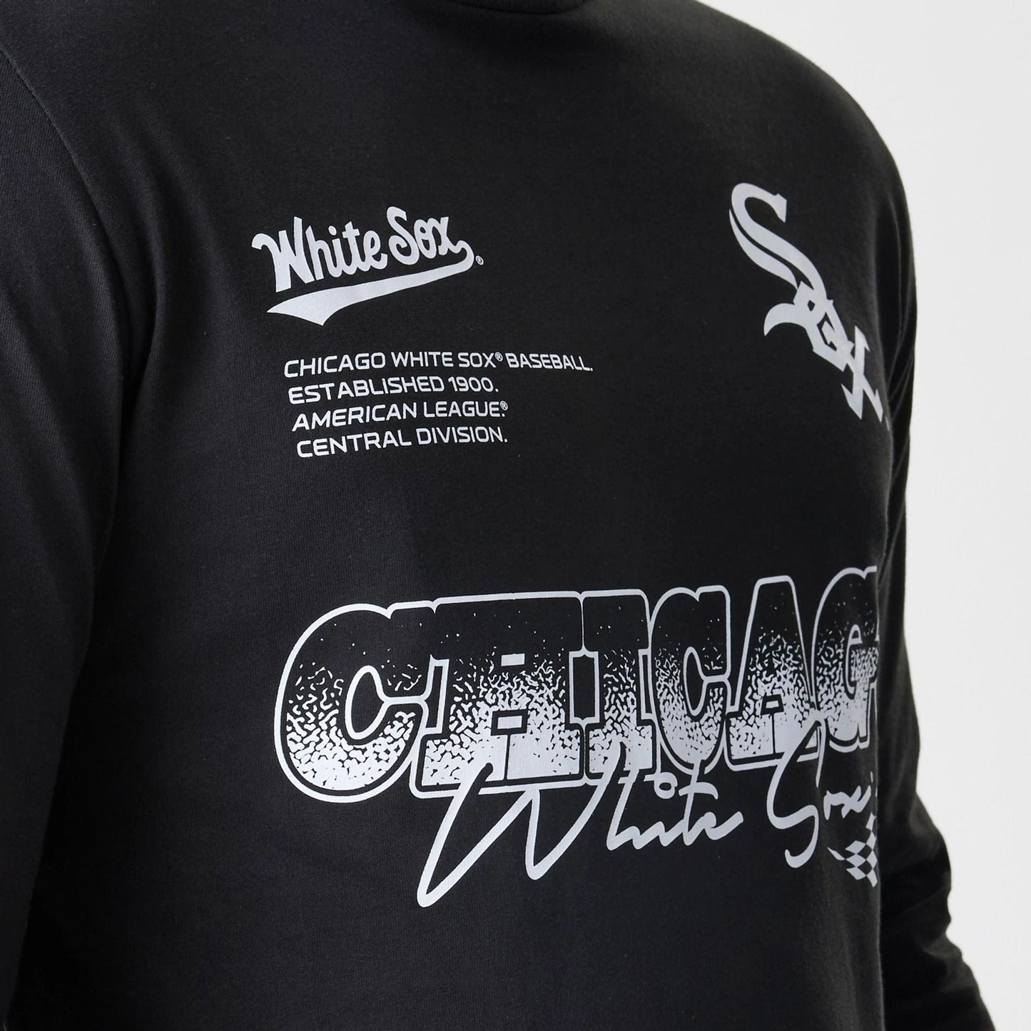 The Male model is wearing Chicago White Sox Modern Driver Black Long Sleeve T-Shirt 3