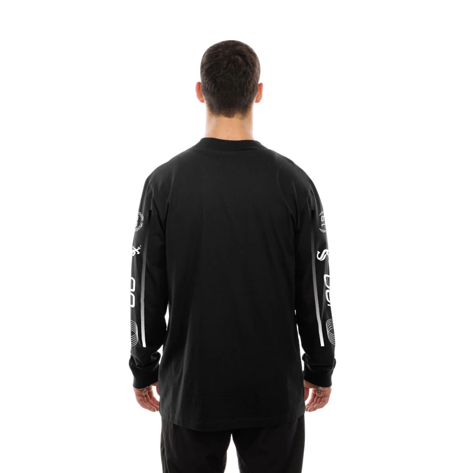 The Male model is wearing Chicago White Sox Modern Driver Black Long Sleeve T-Shirt 7