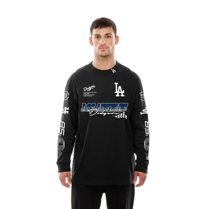 The Male model is wearing LA Dodgers Modern Driver Black Long Sleeve T-Shirt 6