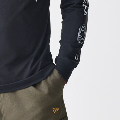 The Male model is wearing New York Yankees Modern Driver Black Long Sleeve T-Shirt 4